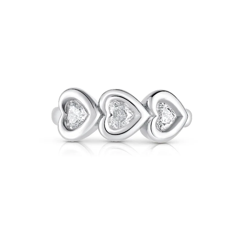 Round gem rings-Puffy Trio Heart Ring