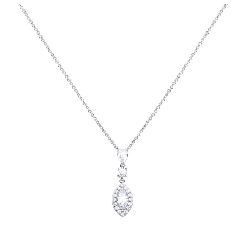 Oval cut gem engagement rings-Silver CZ Necklace