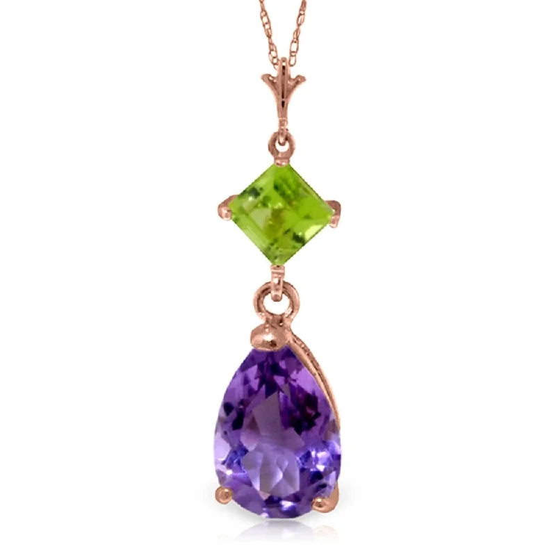 Smooth pendant necklaces-2 Carat 14K Rose Gold Necklace Purple Amethyst Peridot