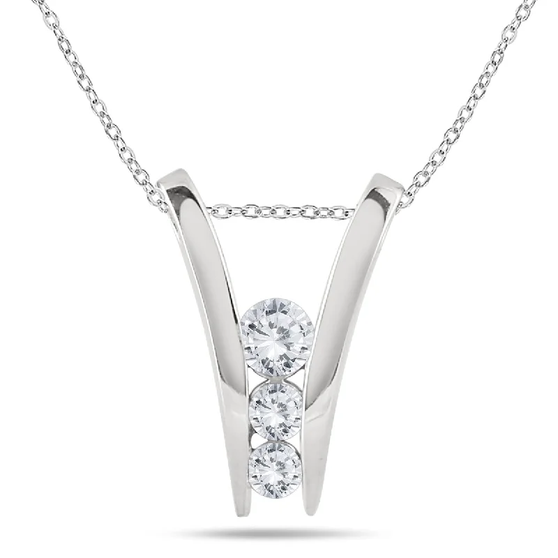 Layered chain necklaces-Marquee 14k White Gold 1ct TDW Diamond 3-stone Necklace