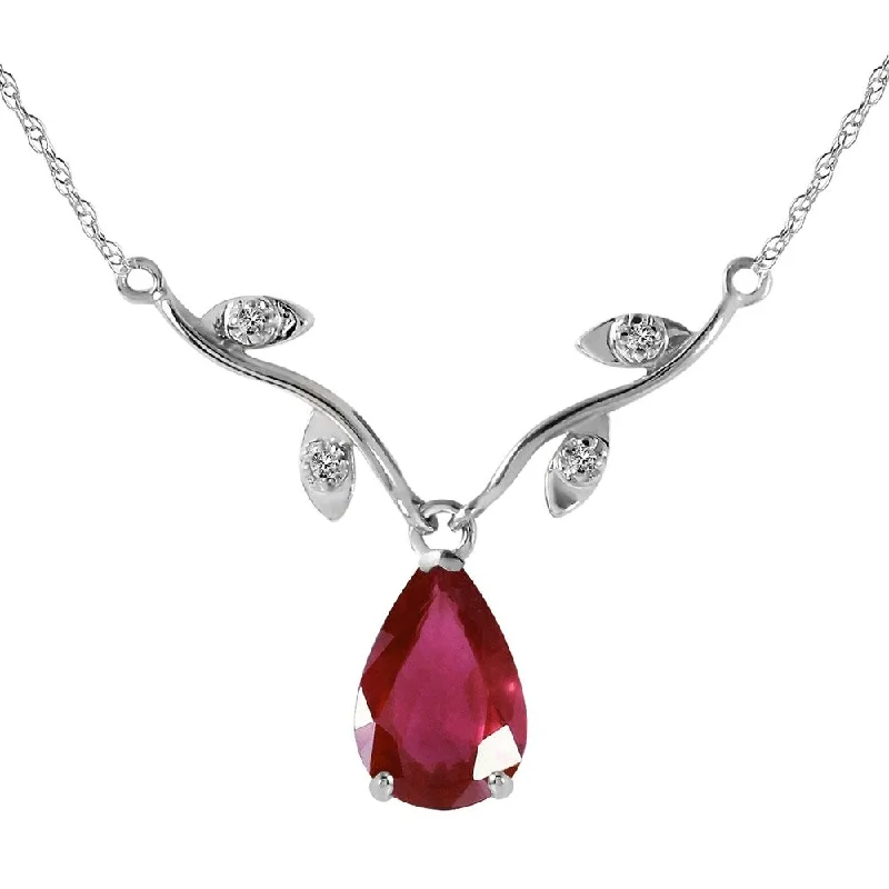 Elastic thread necklaces-1.52 Carat 14K White Gold Rosebud Ruby Diamond Necklace