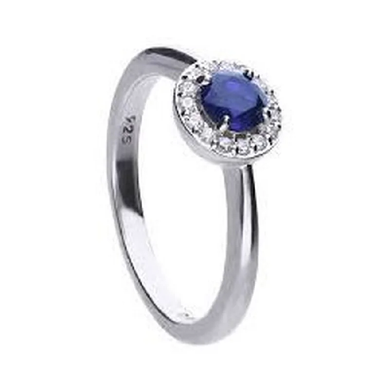 Oval stone engagement rings-Silver Blue Cubic Zirconia Round Halo Cluster Ring, size Q 1/2