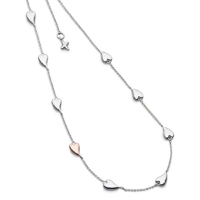 Oval cut engagement rings-Silver & Rose Gold Plated Desire Kiss Blush Heart Station Necklace