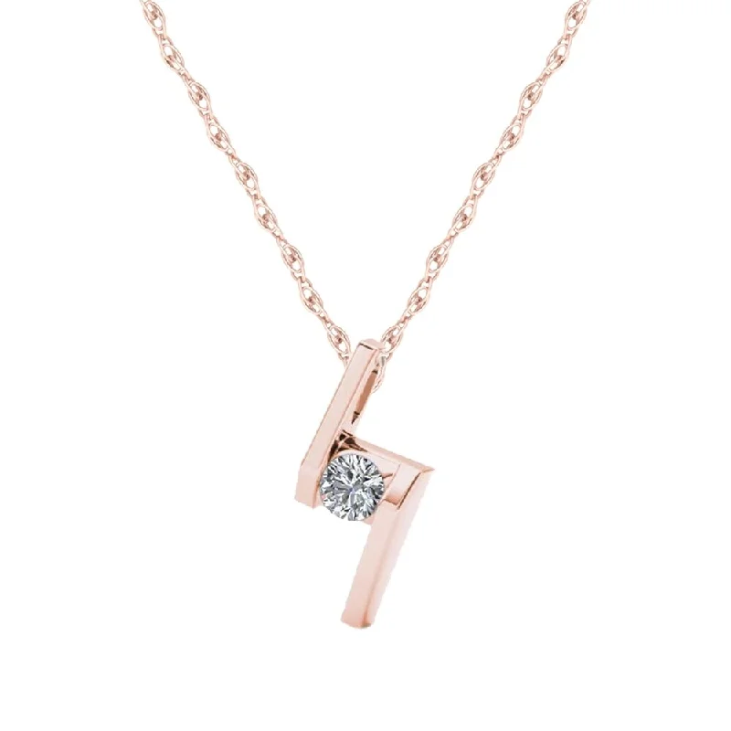 Vine braid necklaces-De Couer 10K Rose Gold 1/6ct TDW Diamond Solitaire Necklace - Pink