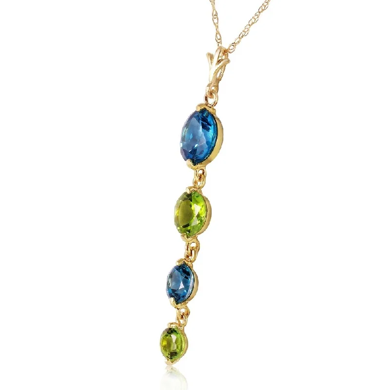 Offset design necklaces-3.9 Carat 14K Solid Gold Grass Is Singing Blue Topaz Peridot Necklace