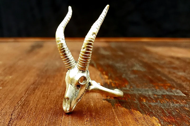 Polished stone rings-Gazelle Skull Adjustable Ring