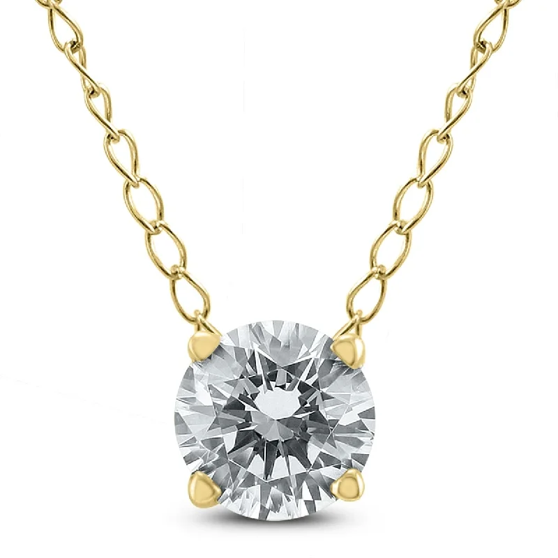 Cosmic glow necklaces-Marquee Certified 3/4 Carat Floating Round Diamond Solitaire Necklace in 14K Yellow Gold