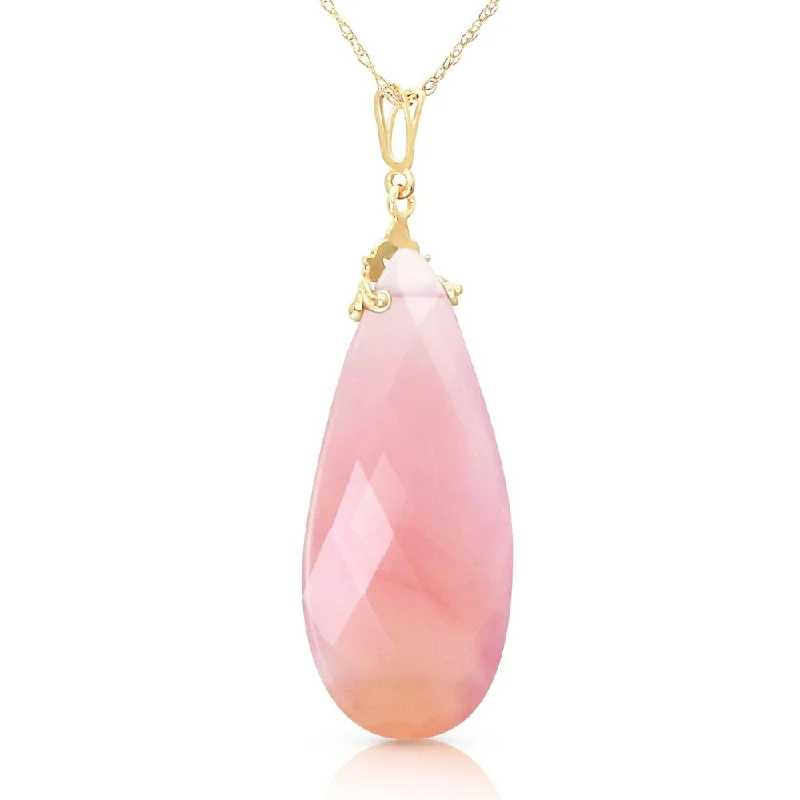 Wide bib necklaces-14K Solid Gold Necklace with Briolette 31x16 mm Pink Chalcedony