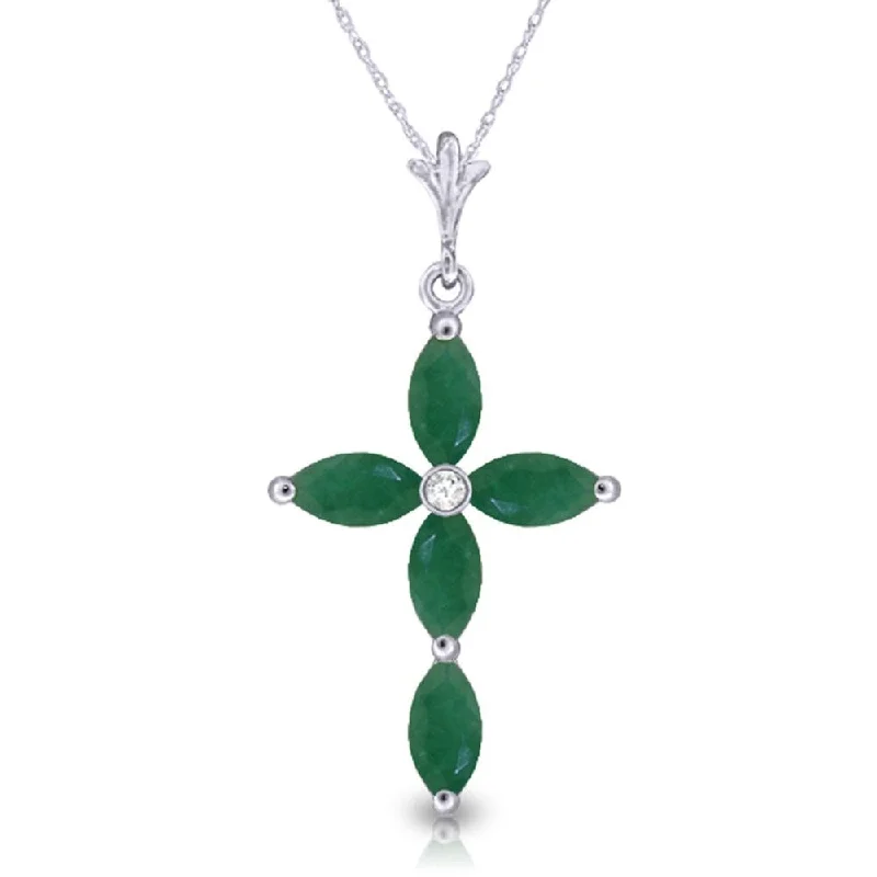 Old style necklaces-1.65 Carat 14K White Gold Necklace Natural Diamond Emerald