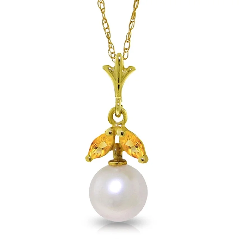 Curved pendant necklaces-2.2 Carat 14K Gold Necklace Natural Pearl Citrine