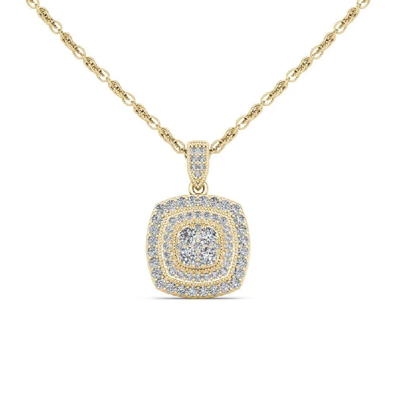 Oval shape necklaces-De Couer 14K Yellow Gold 1/2ct TDW Diamond Halo Necklace