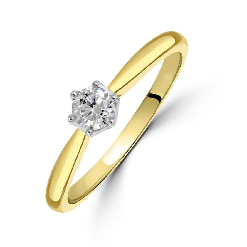 Flat knot engagement rings-0.25ct Round Brilliant Cut Diamond Solitaire 18ct Yellow Gold Ring