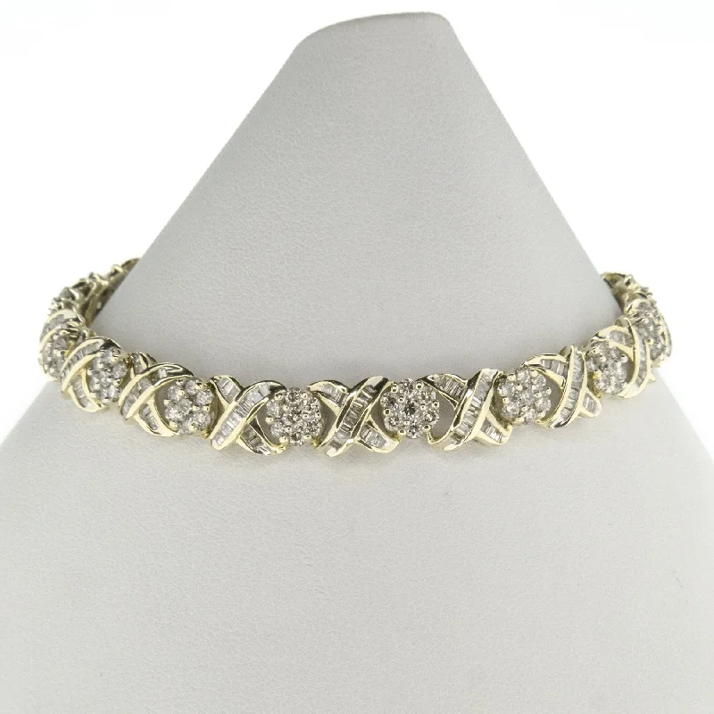 Crystal weave bangles-5.00tw Multi Diamond 7.5" XO Tennis Bracelet in 10K Yellow Gold