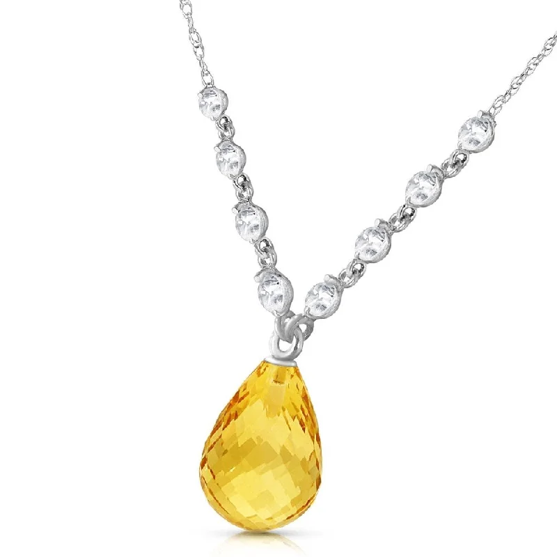 Pure crystal necklaces-11.3 Carat 14K Solid White Gold Dispense Confidence Citrine Diamond Necklace