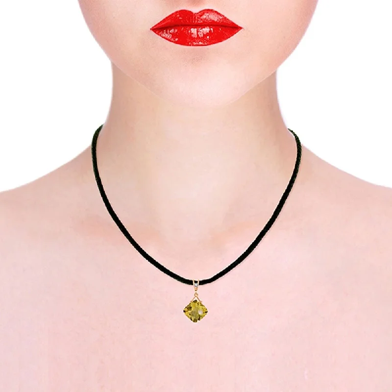 Curved gem necklaces-14K Solid Rose Gold & Leather Necklace with Diamond & Citrine