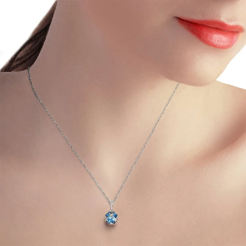 Astro charm necklaces-14K Solid White Gold Necklace with Natural Blue Topaz