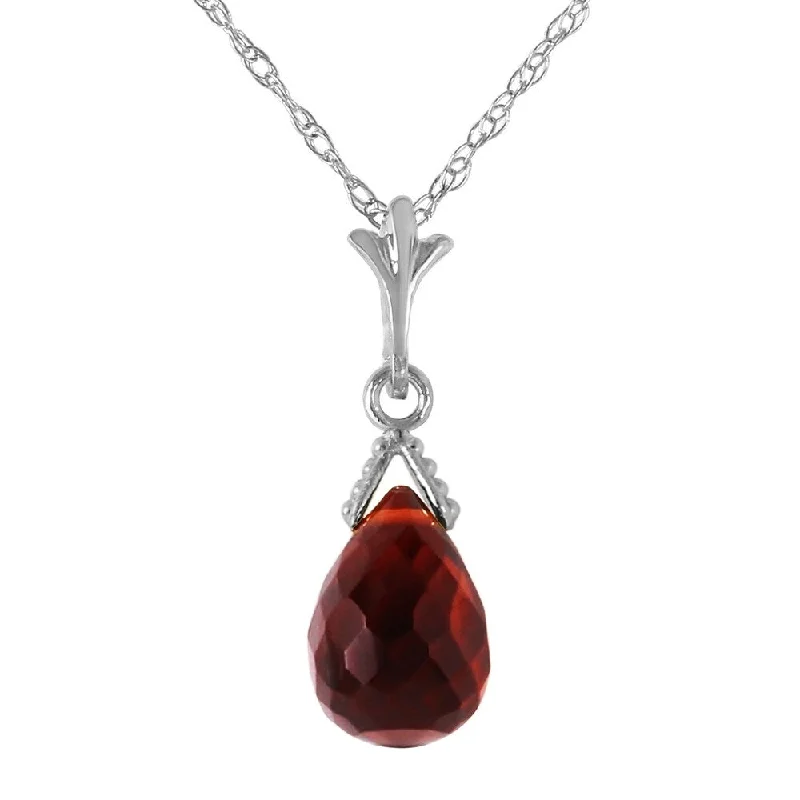 Polished name necklaces-2.5 Carat 14K Solid White Gold Necklace Briolette Garnet