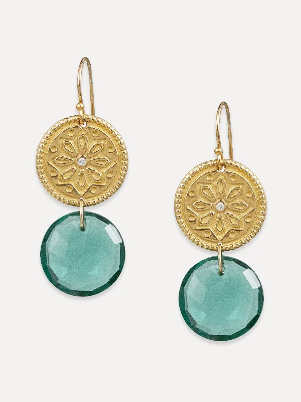 Pure gem earrings-Sun Lotus Coin Earrings