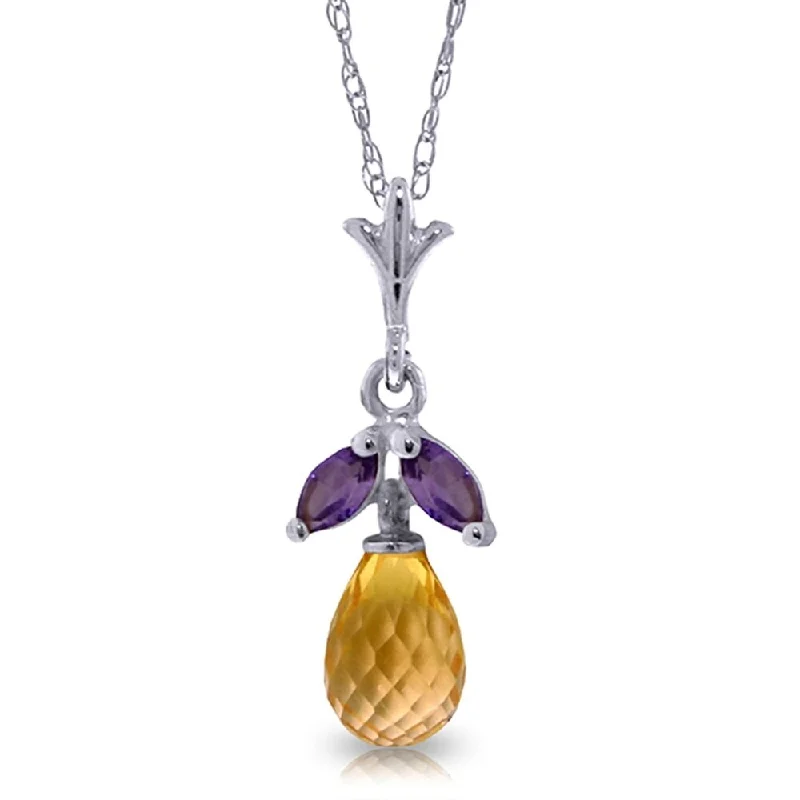 Vine braid necklaces-1.7 Carat 14K White Gold Necklace Citrine Amethyst