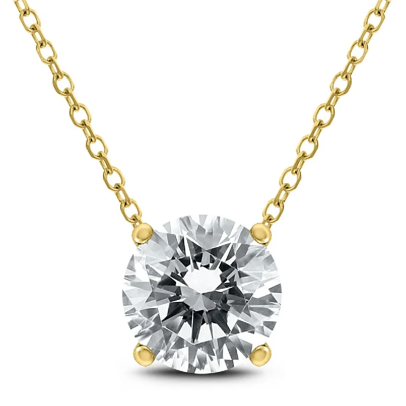 Tribal coin necklaces-Marquee 1 Carat Floating Round Diamond Solitaire Necklace in 14K Yellow Gold (H-I Color I1-I2 Clarity)