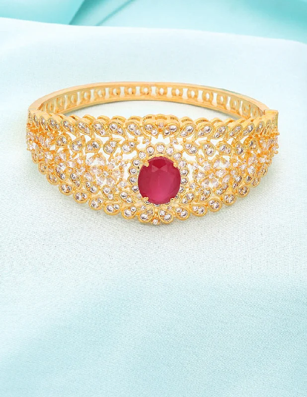 Glittering crystal bangles-Designer Zirconia Gold Polish Ruby Bracelet