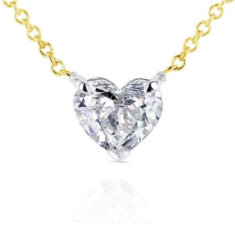 Bold bar necklaces-Annello by Kobelli 14k Yellow Gold Floating Heart Certified 3/4ct Diamond Solitaire Necklace