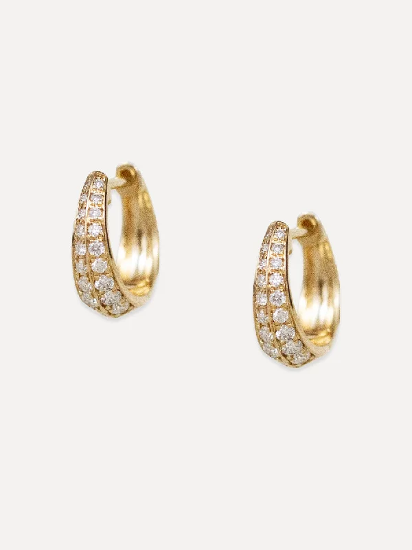 Twine bead earrings-14K Pavé Diamond Tapered Huggies