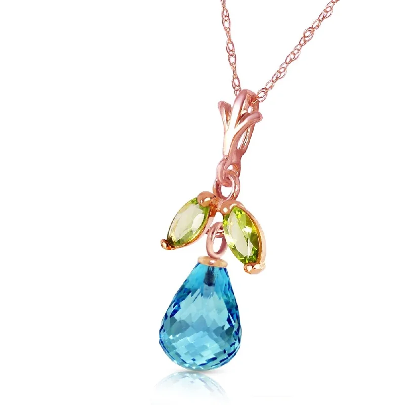 Floating gem necklaces-14K Solid Rose Gold Necklace with Blue Topaz & Peridots