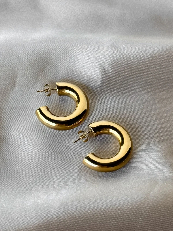 Bamboo motif earrings-Gold Hoop Earrings