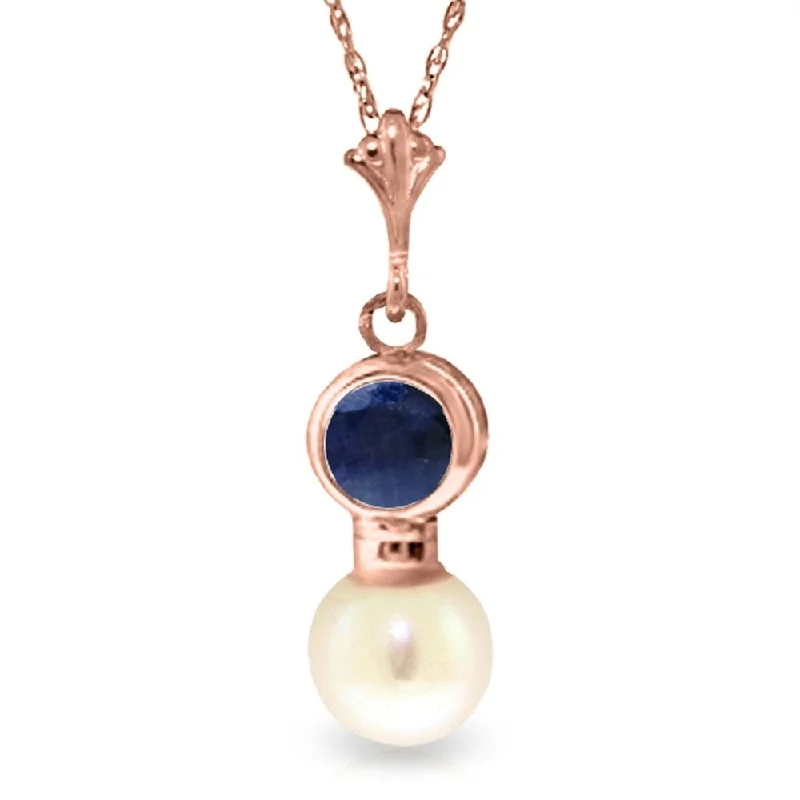 Alloy metal necklaces-14K Rose Gold Necklace w/ Sapphire & Pearl