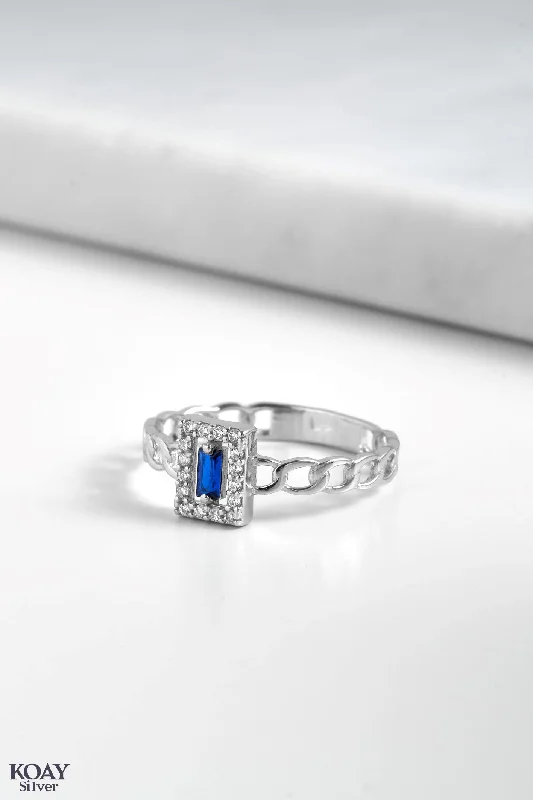 Blended metal rings-Blue Rectangle Zircon Gourmet Ring