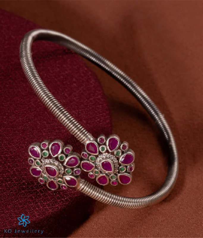 Ruby gem bangles-The Blossoms Silver Flexible Open Bracelet