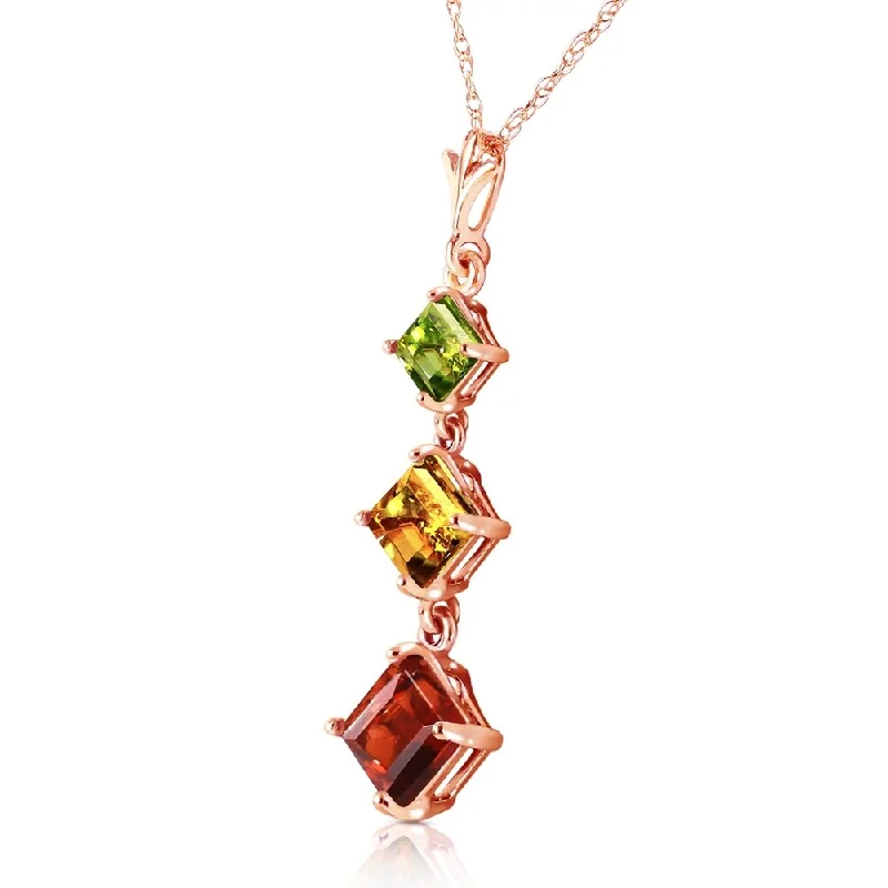 Carved name necklaces-2.4 Carat 14K Solid Rose Gold Necklace Peridot, Citrine Garnet