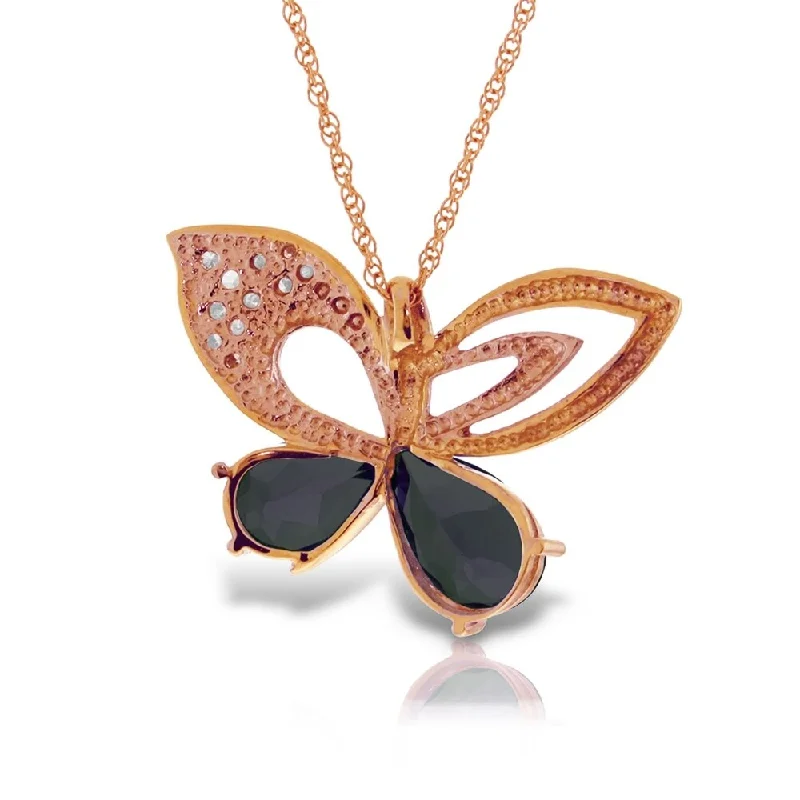 Fine thread necklaces-14K Solid Rose Gold Batterfly Necklace with Natural Diamonds & Sapphires