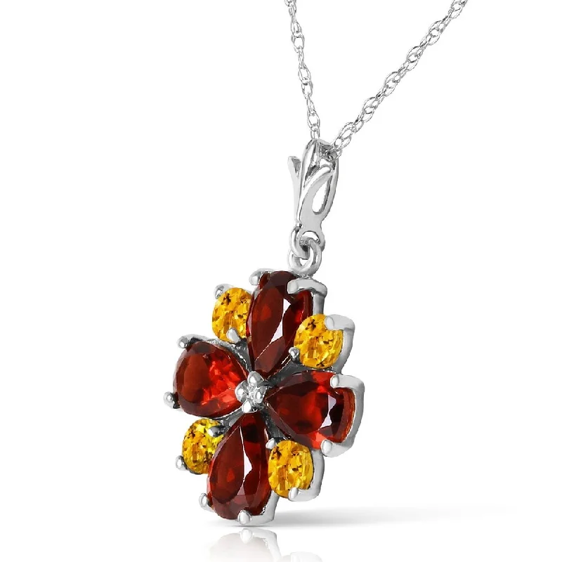 Raven feather necklaces-2.43 CTW 14K Solid White Gold Paved Path Garnet Citrine Necklace