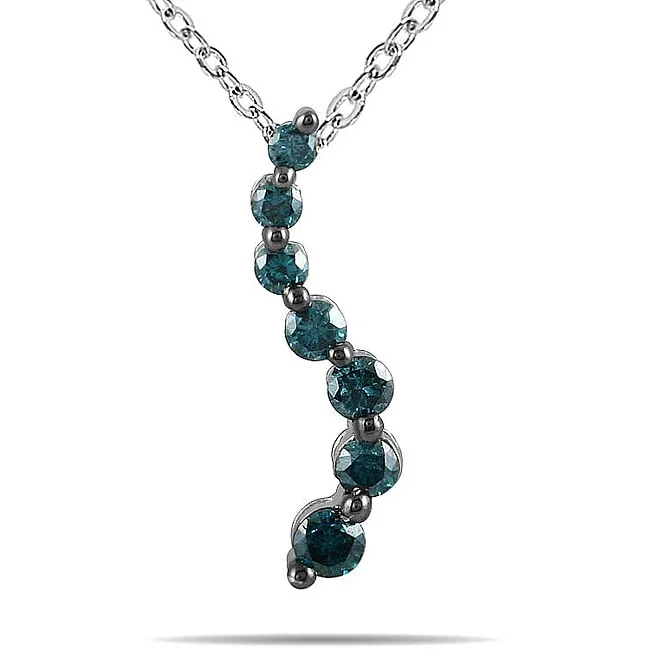 Bright stone necklaces-Marquee 10k White Gold 1/4 Carat TDW Blue Diamond Journey Necklace (Blue, I1-I2)