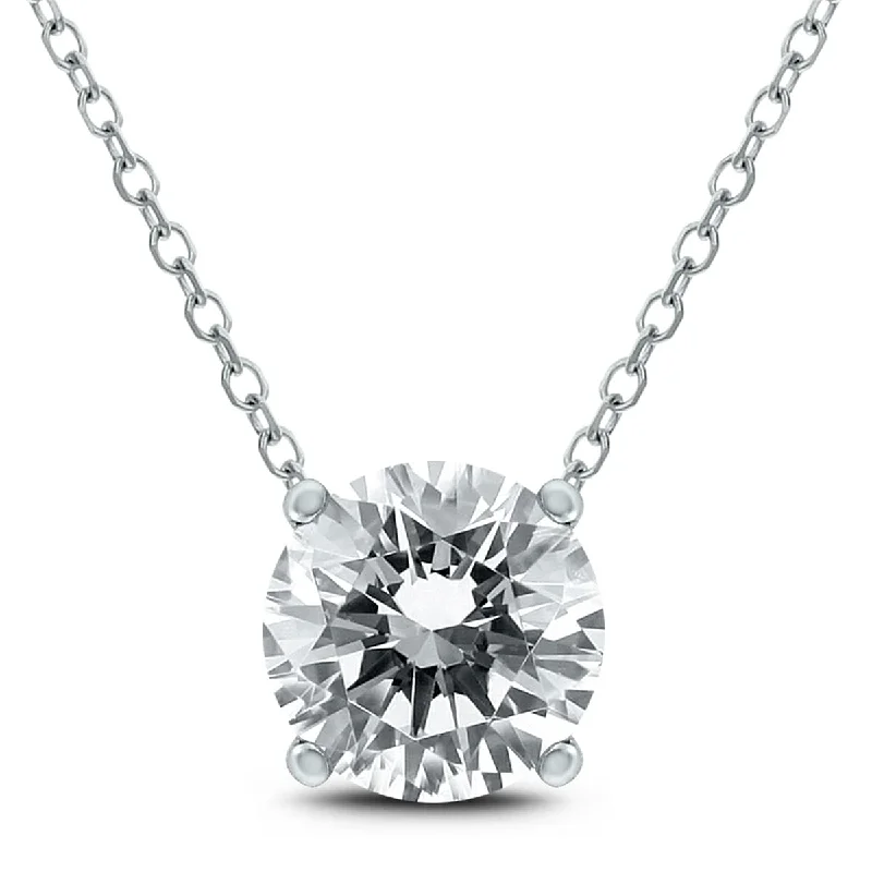 Thin bead necklaces-Marquee 1 Carat Floating Round Diamond Solitaire Necklace in 14K White Gold