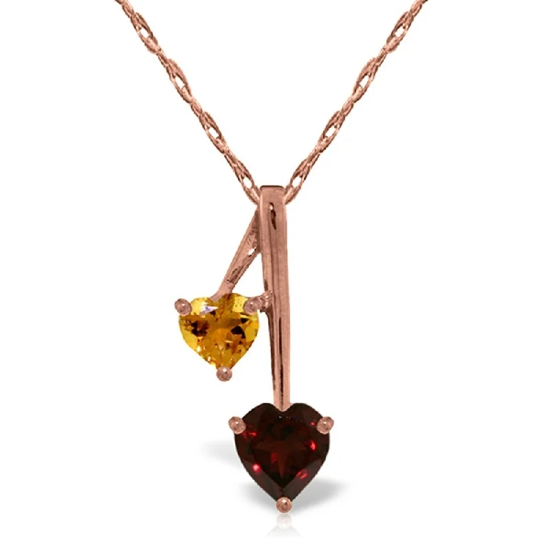 Tide shape necklaces-14K Rose Gold Hearts Necklace w/ Natural Garnet & Citrine