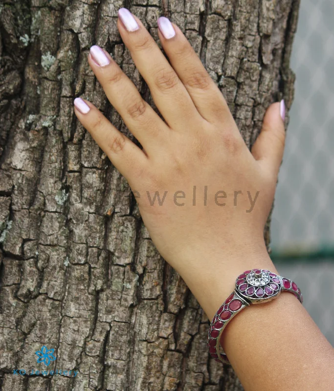 Ruby gem bangles-The Amyra Silver Kempu Bracelet (Oxidised/Size /2.2/2.4/2.6/2.8)