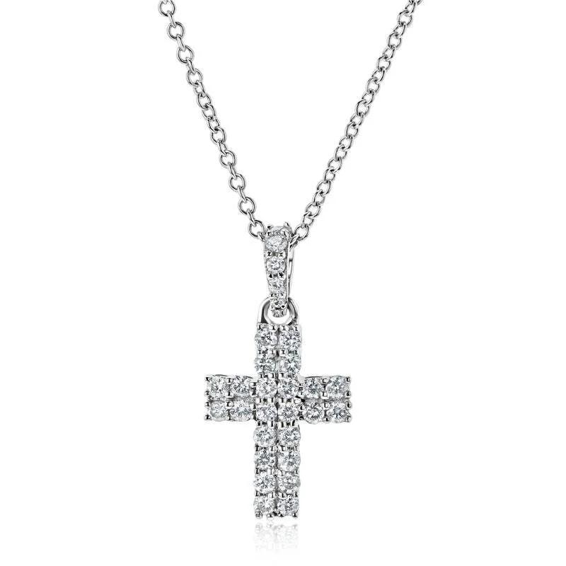 Freshwater pearl necklaces-Annello by Kobelli 14K Gold Diamond Double Row Cross Necklace (GH/I)