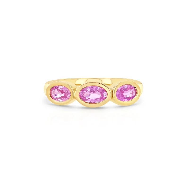 Pure charm rings-Pink Sapphire Trio Oval Pinky Ring