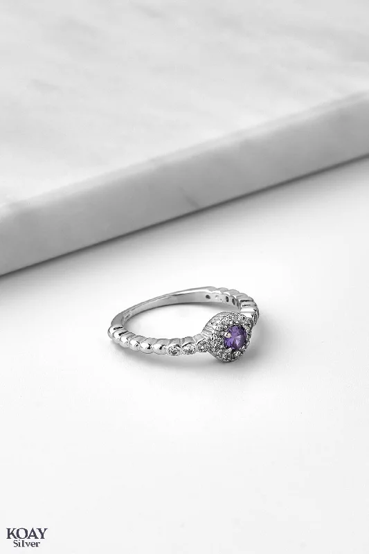 Rose gold rings-Zircon (044-Purple ) Ring