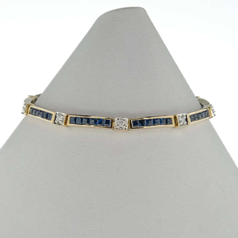 Pink gold bangles-0.30ctw Diamond & 4.20ctw Sapphire 7" Tennis Bracelet in 14K Yellow Gold