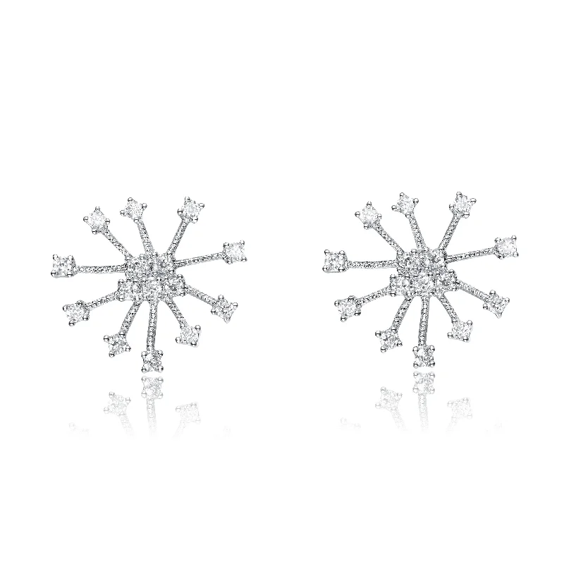 Light clay earrings-Cubic Zirconia Sterling Silver Rhodium Plated Round Earrings