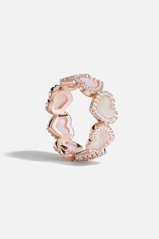 Woven cord rings-Pavé Pink Nacre Full Heart Ring