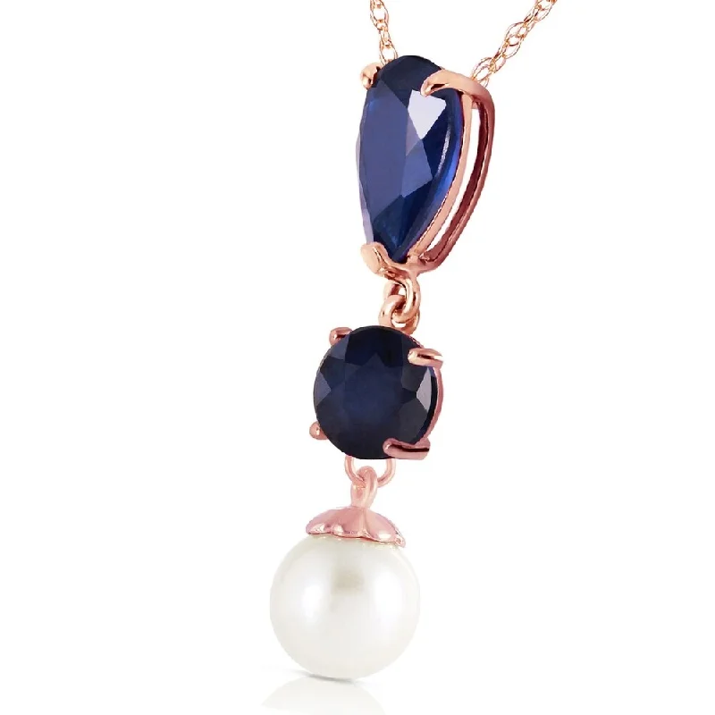 Lace charm necklaces-5.05 Carat 14K Solid Rose Gold Necklace Sapphire pearl