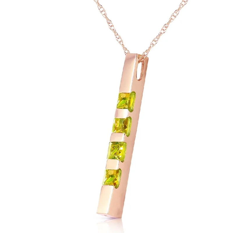 Wave motif necklaces-14K Solid Rose Gold Necklace Bar with Natural Peridots