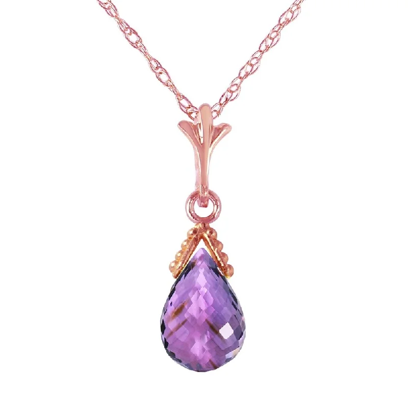 Yarn tassel necklaces-2.5 Carat 14K Rose Gold Necklace Briolette Purple Amethyst