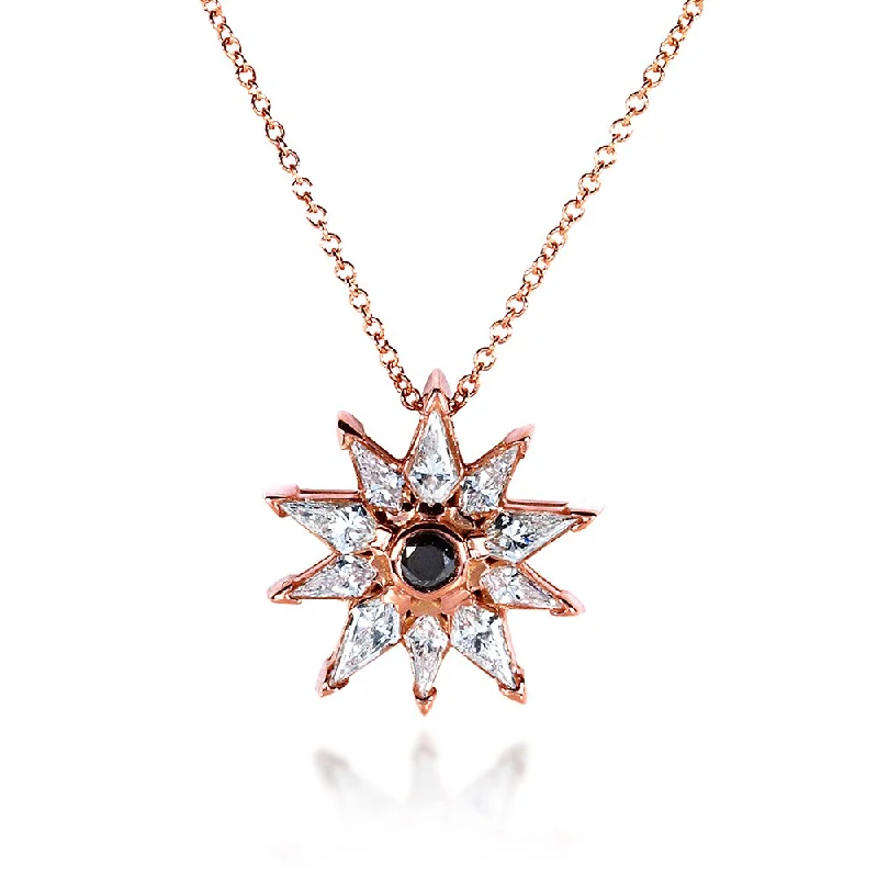 Offset design necklaces-Annello by Kobelli 10k Rose Gold 3/4ct TDW Black and White Diamond Kite-cut 10-Pointed Star Necklace