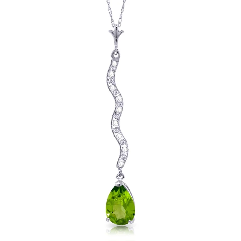 Ethnic weave necklaces-1.79 Carat 14K Solid Gold Necklace Diamond with Natural Peridot